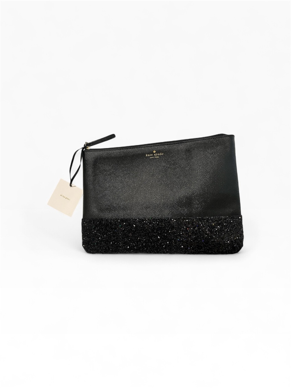 NWT Kate Spade Black Glitter Saffiano Leather Clutch Pouch Bag